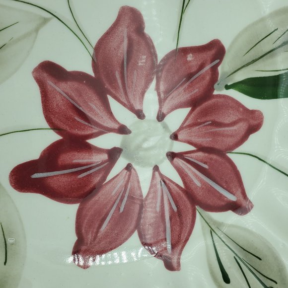 Blue Ridge Southern Potteries Poinsettia Reddish Pink Flower Dinner Lunch Plates - Picture 6 of 7